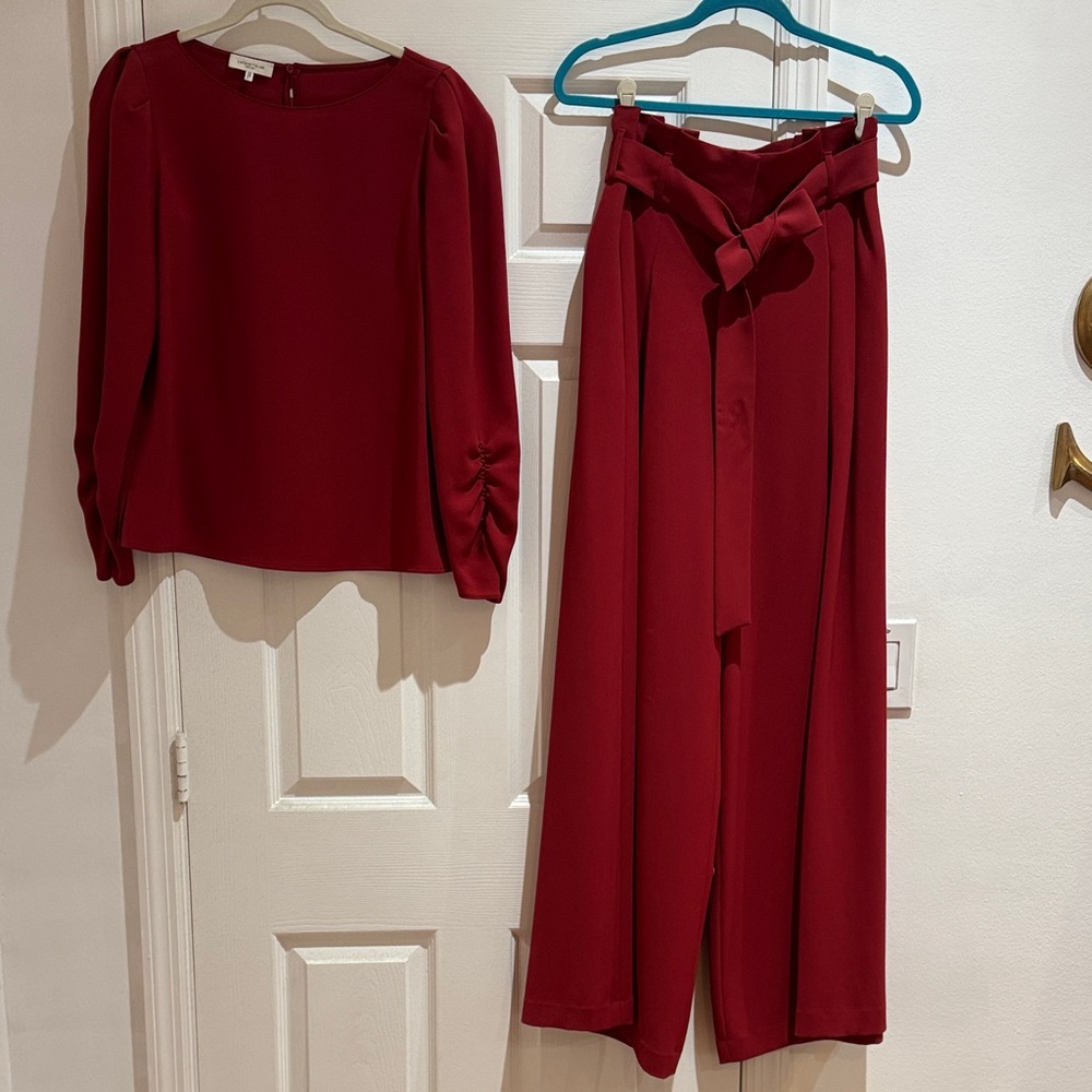 Lafayette 148 New York Red Wide Leg Pants & Top Set